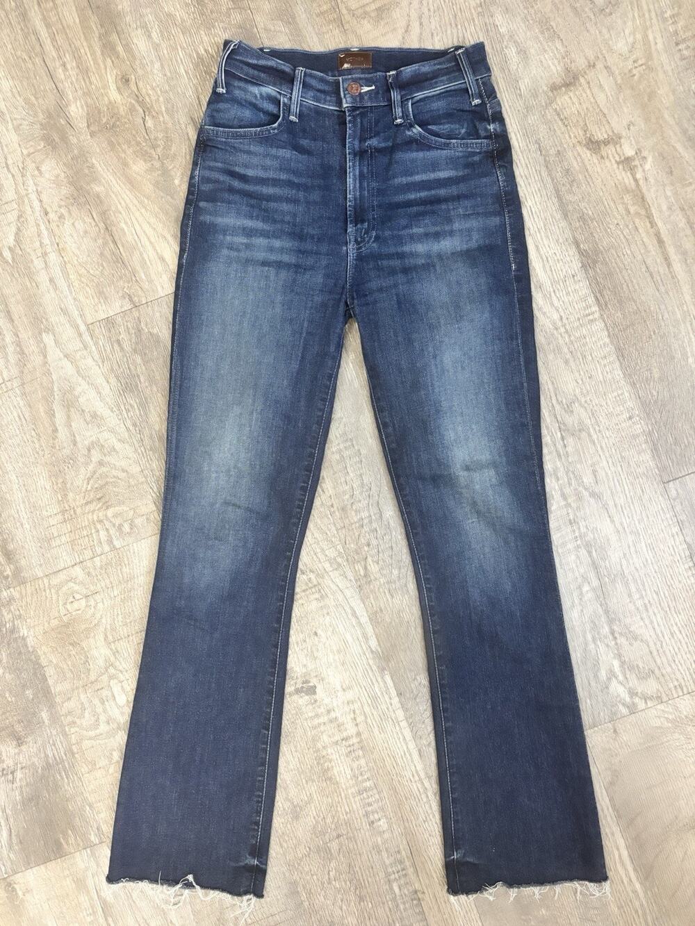MOTHER The Hustler Ankle Fray Jeans Freebird Dark Wash Stretch Flare Sz 26 $228 - Picture 1 of 11